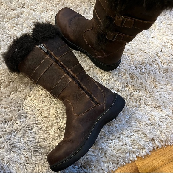 L.L. Bean Nordic Tek Tall Leather Boots Faux Fur Brown Winter Snow Boot - Picture 3 of 9
